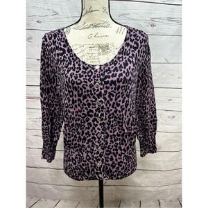Dana Buchman Purple Leopard Print Cardigan